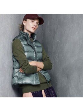 J. Crew Down Puffer Vest XXS Ripstop Nylon Alhambra Green Shiny Gorpcore Puffy